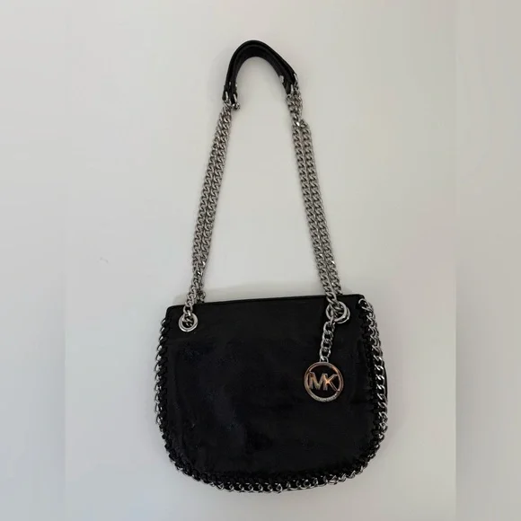 Michael Michael Kors Black Leather Shoulder/Crossbody Chelsea Silver Chain Bag - Picture 6 of 17